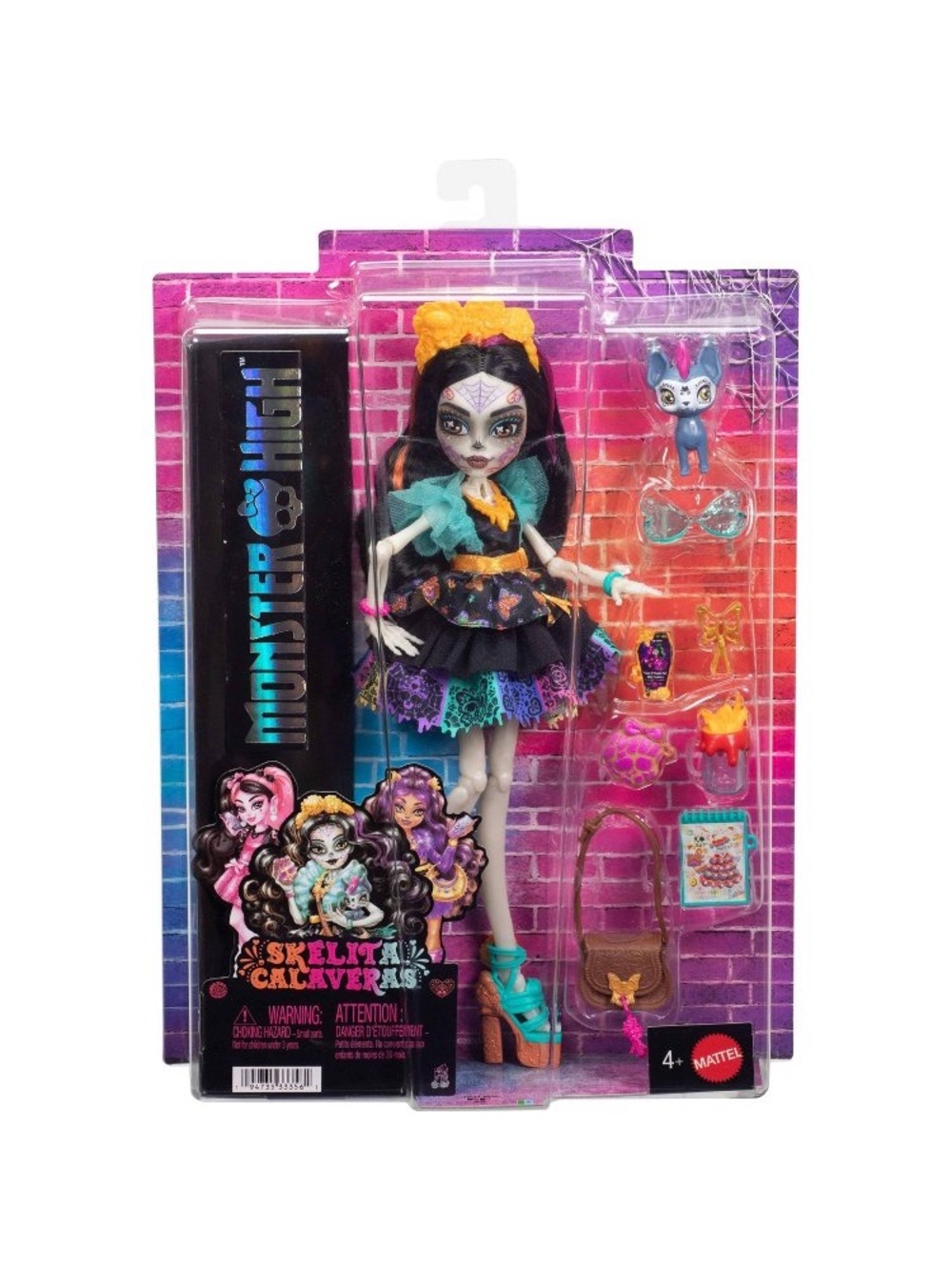 Mattel Monster High doll in teal, purple, black, orange and pink